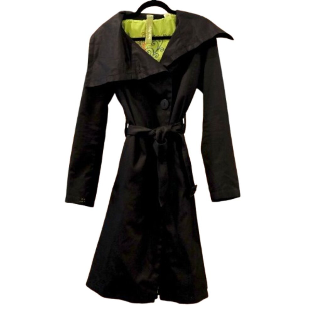 SOIA & KYO~Women's Black Belted Single Breasted Belted Trench Rain Coat~SZ MED
